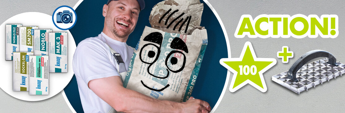 MEN IN WHITE hält sein SP 260 Pro mit darauf gezeichnetem Smiley für 100 STARS und 1 Original STUBAI Schleifwunder